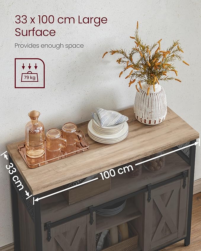 Sideboard - Wood - Rustic Brown and Black - Adjustable Shelf with Sliding Barn Doors