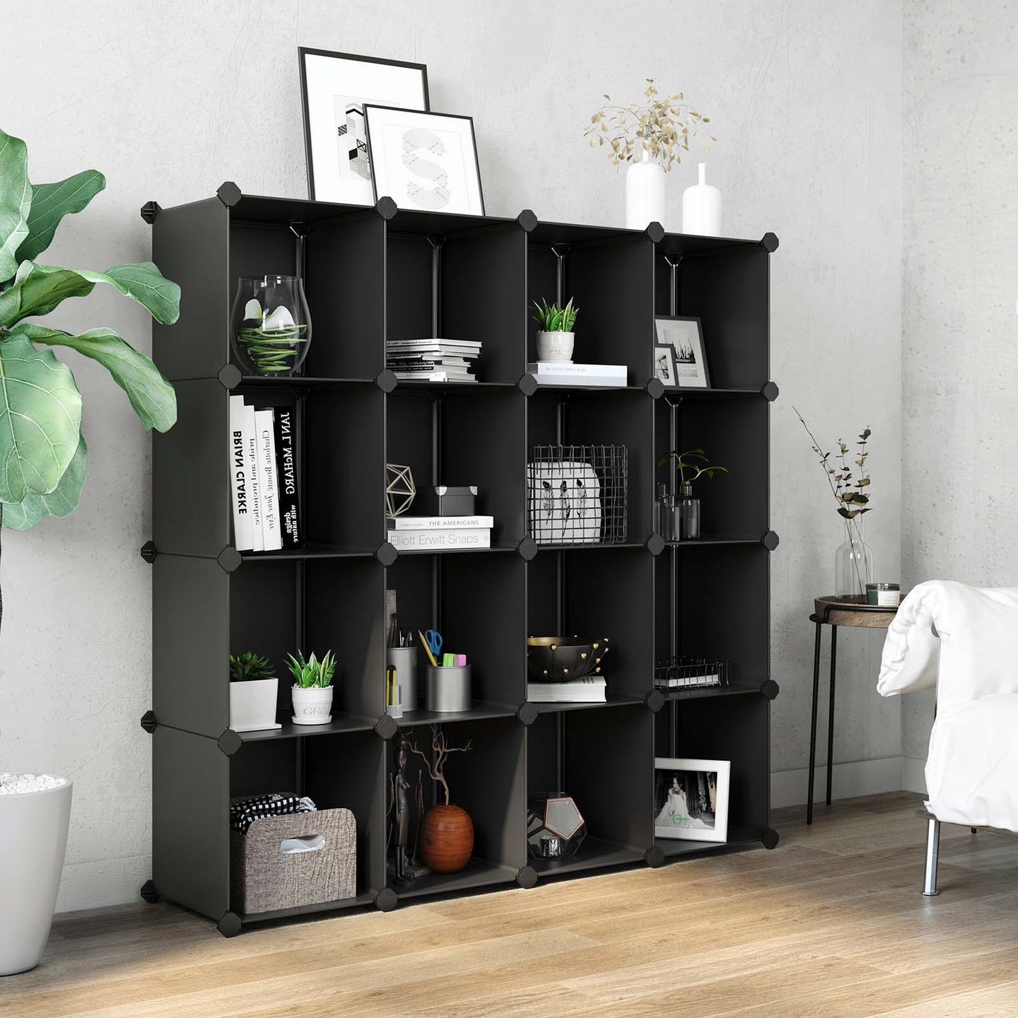 Modular Storage Unit - Plastic - Translucent White - 16 Cube Organizer for Shoes and Clothes