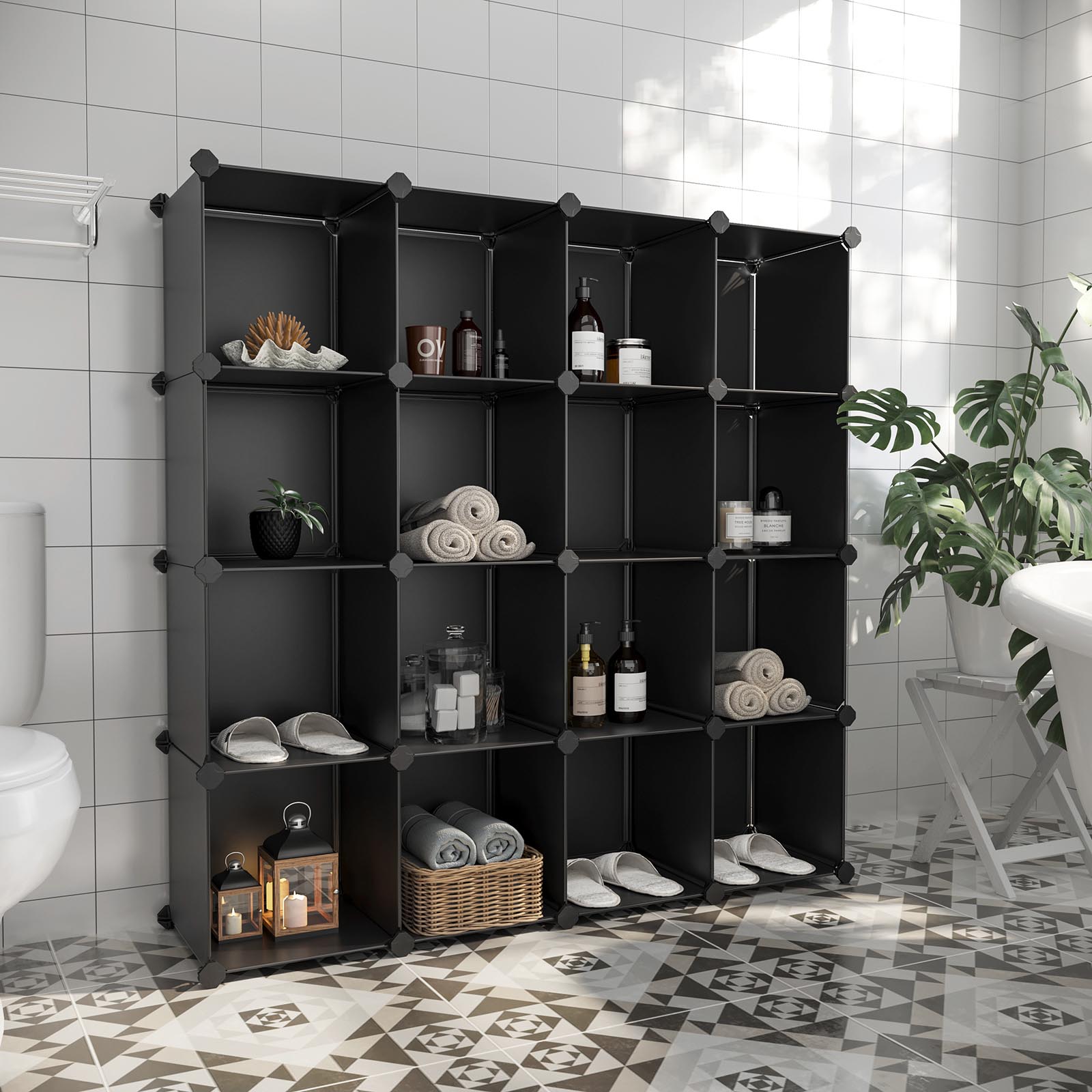 Modular Storage Unit - Plastic - Translucent White - 16 Cube Organizer for Shoes and Clothes