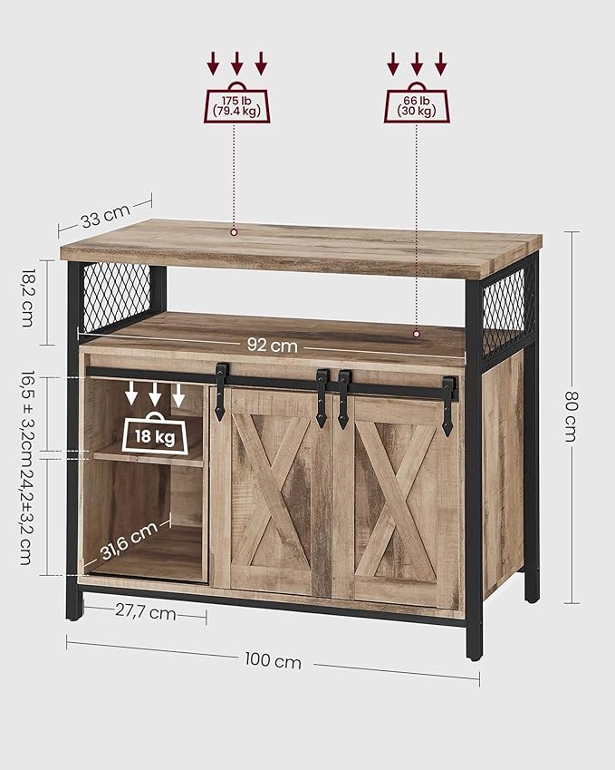 Sideboard - Wood - Rustic Brown and Black - Adjustable Shelf with Sliding Barn Doors