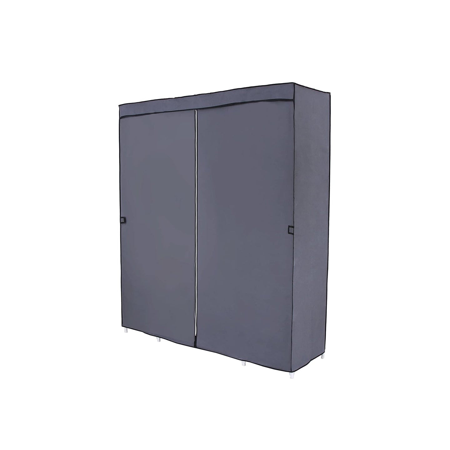 Wardrobe - Canvas - Grey - Clothes Hanging Rail with Storage Shelves