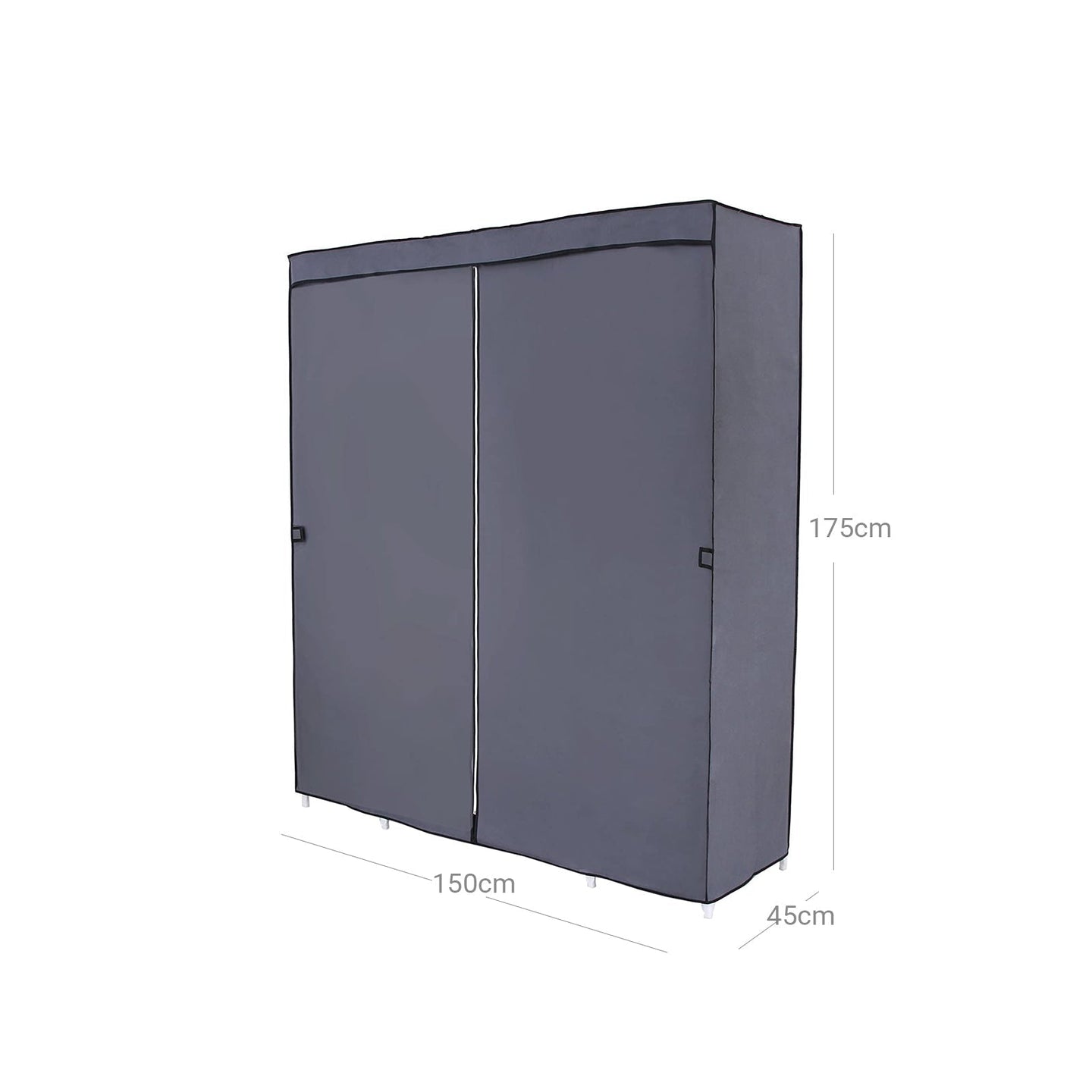 Wardrobe - Canvas - Grey - Clothes Hanging Rail with Storage Shelves