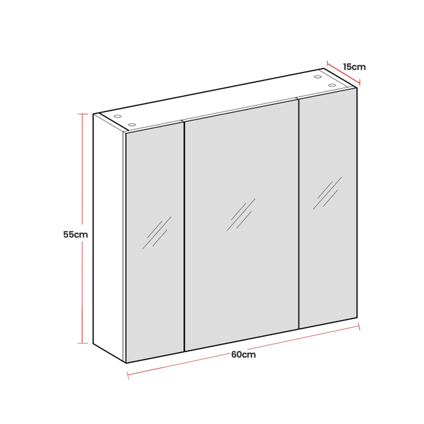 Wall-Mounted Bathroom Storage Cabinet - MDF - White - 3-Door with Adjustable Shelf and Mirror