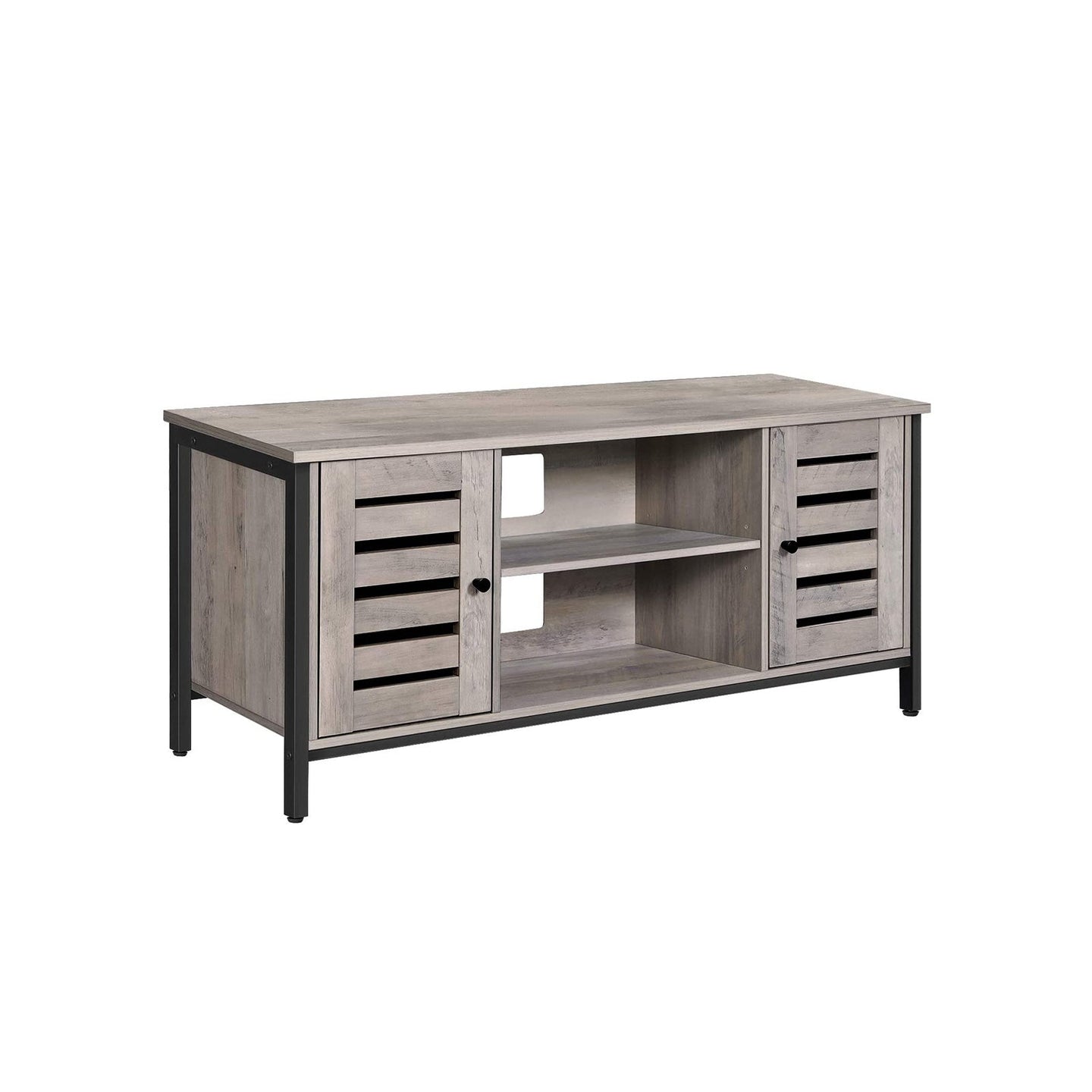 TV Console Unit - Wood - Rustic Brown - Louvered Doors