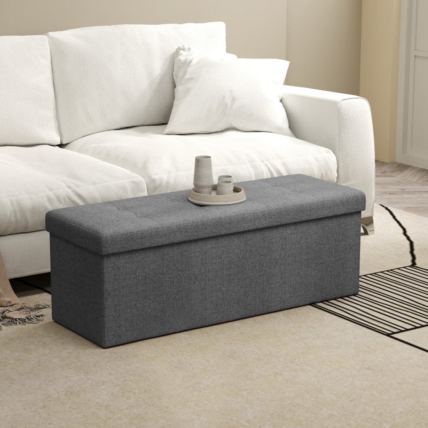 Storage Ottoman Bench - Fabric - Light Grey - Multi-Functional Storage Chest