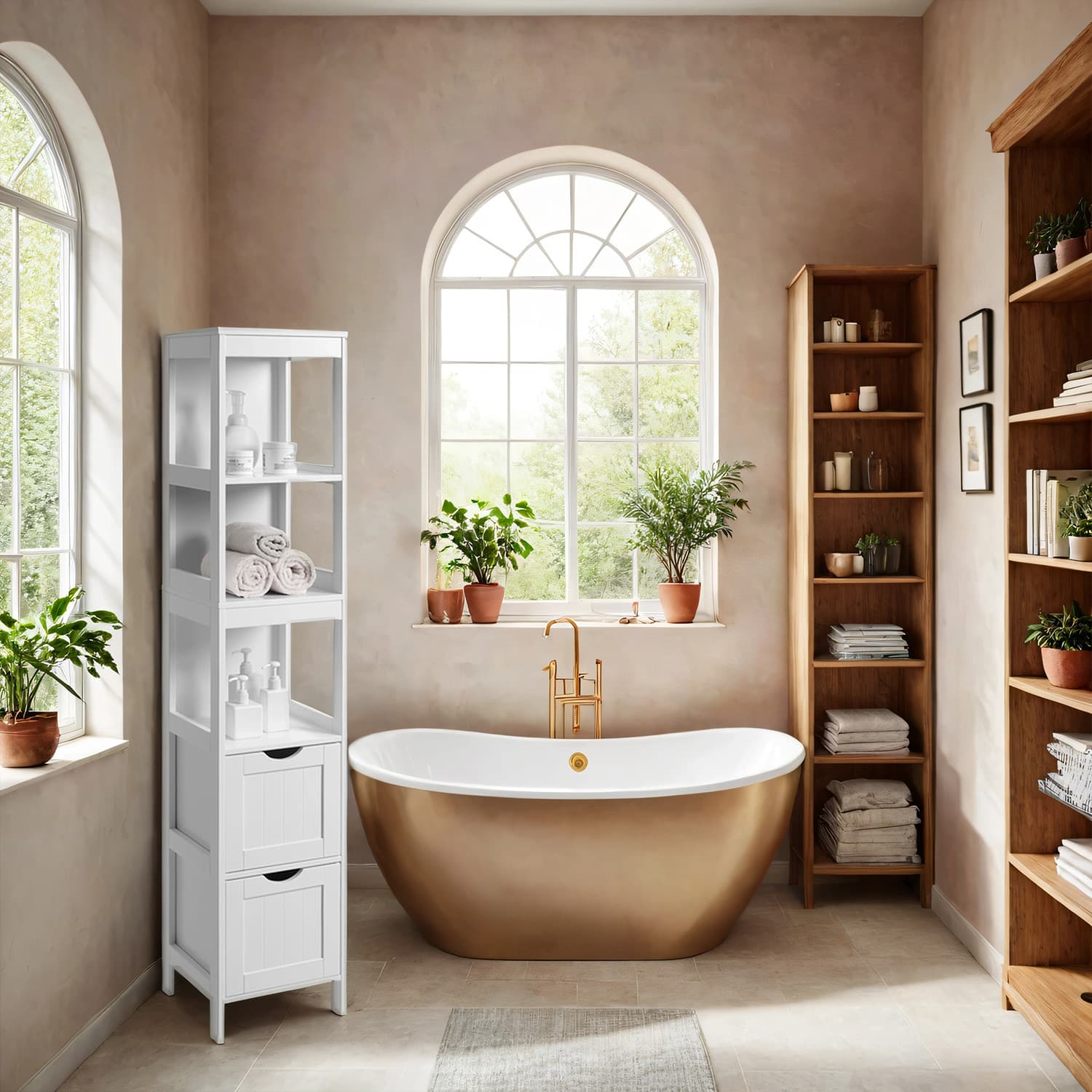 Freestanding Bathroom Floor Cabinet - 2 Drawer Storage Unit - Wood - White