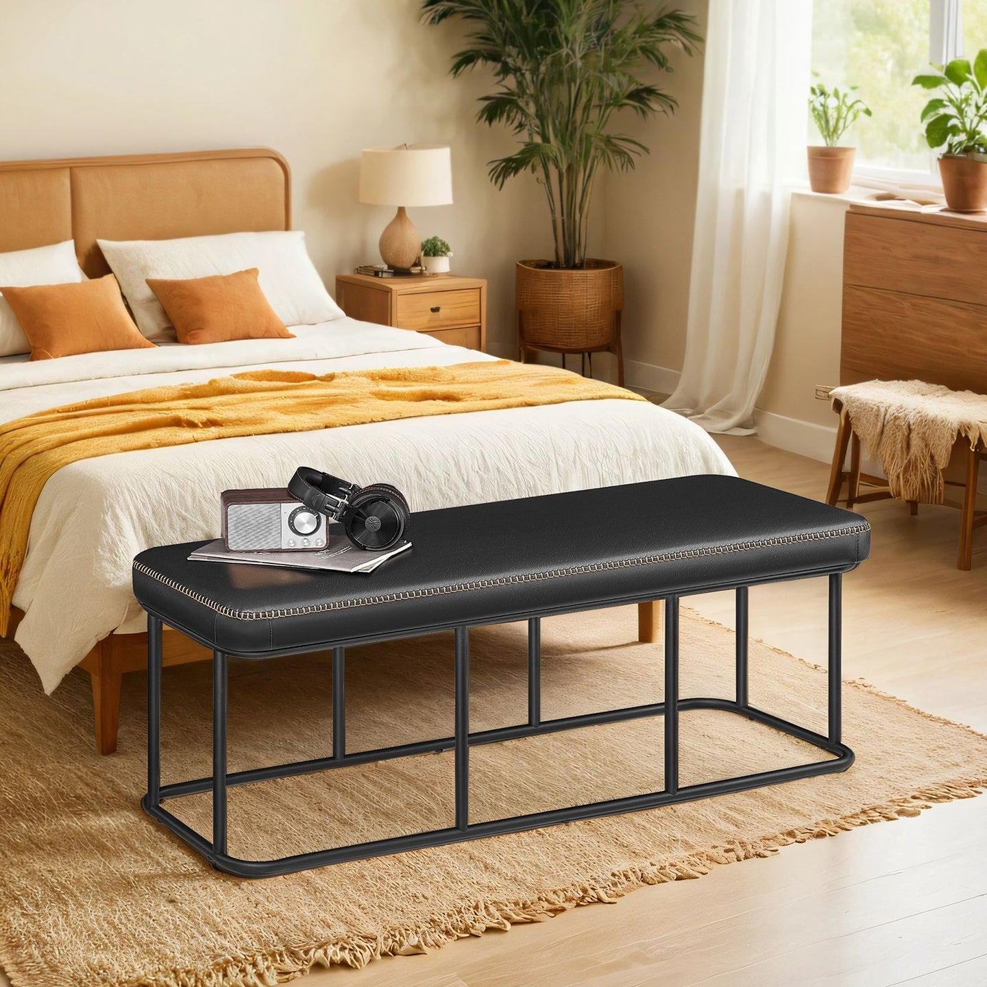Ottoman Bench - Synthetic Leather - Black