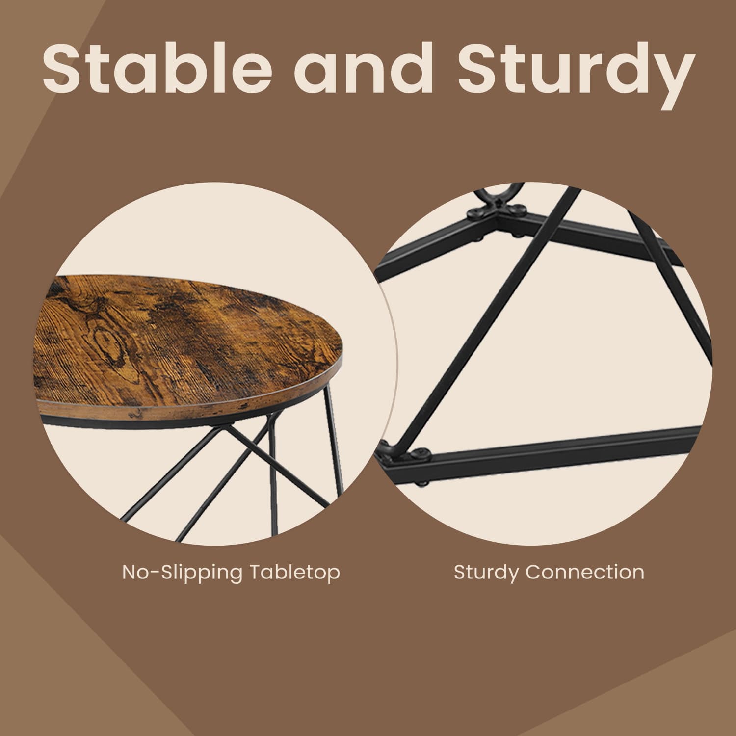 Set of 2 Coffee Tables - Steel Frame - Brown and Black - Removable Tabletop