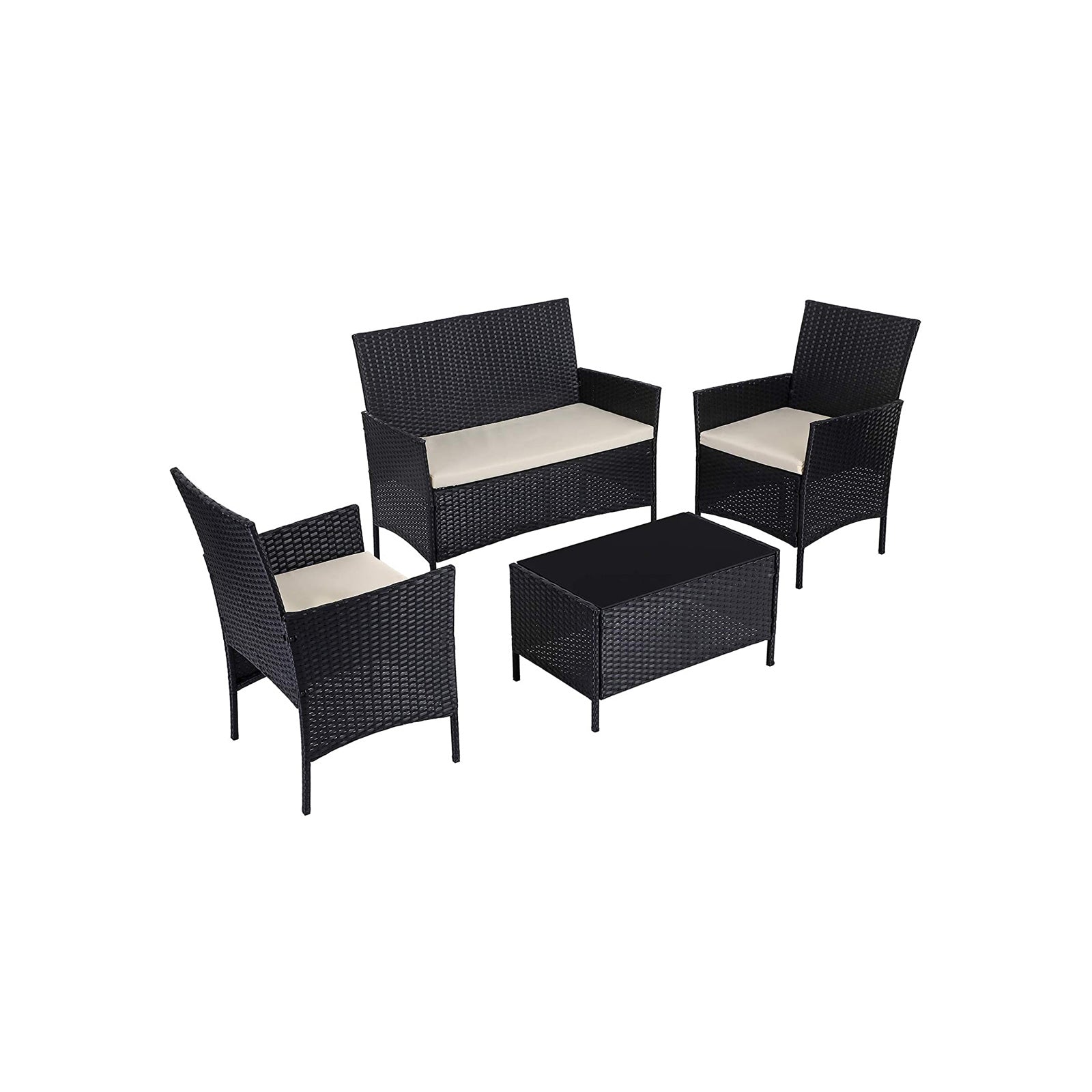 Garden Furniture Set - Black and Beige - Polyrattan