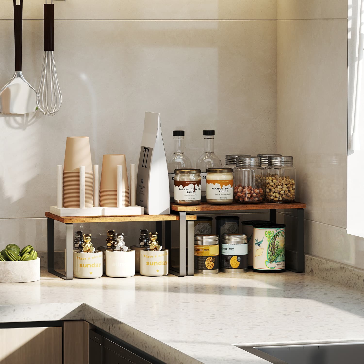 Spice Rack Set - Metal - Apricot Orange - Expandable and Stackable Kitchen Organiser
