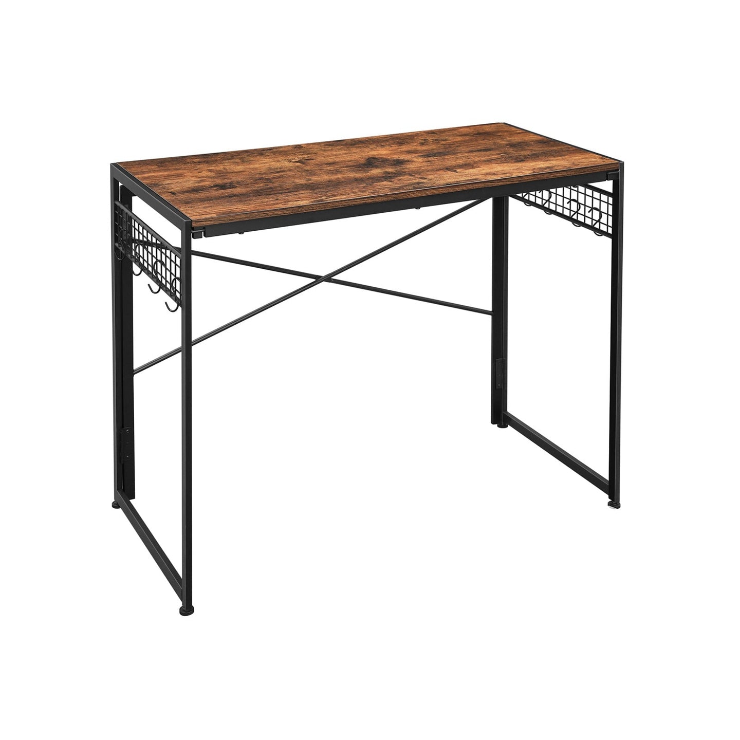Folding Writing Desk - Wood - Rustic Brown and Black - 8 Hooks