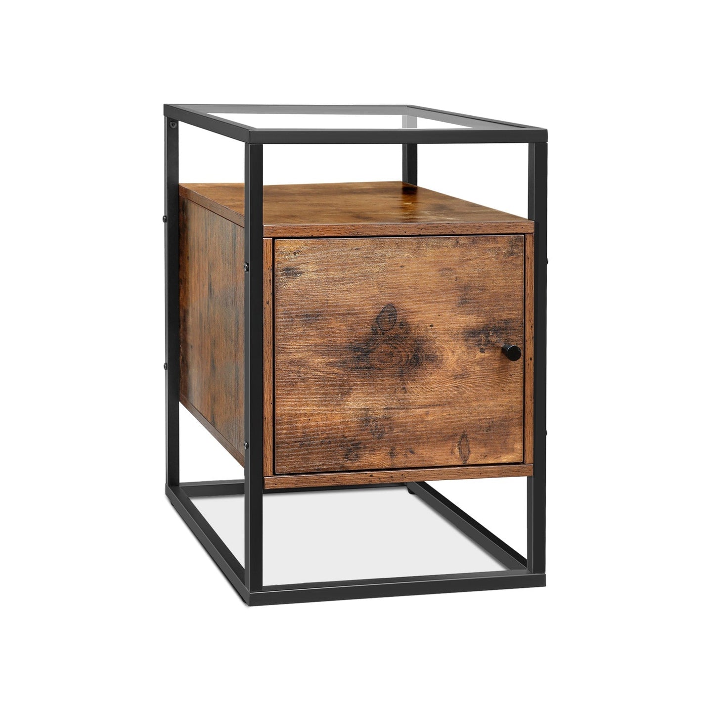 Side Table - Tempered Glass - Rustic Brown