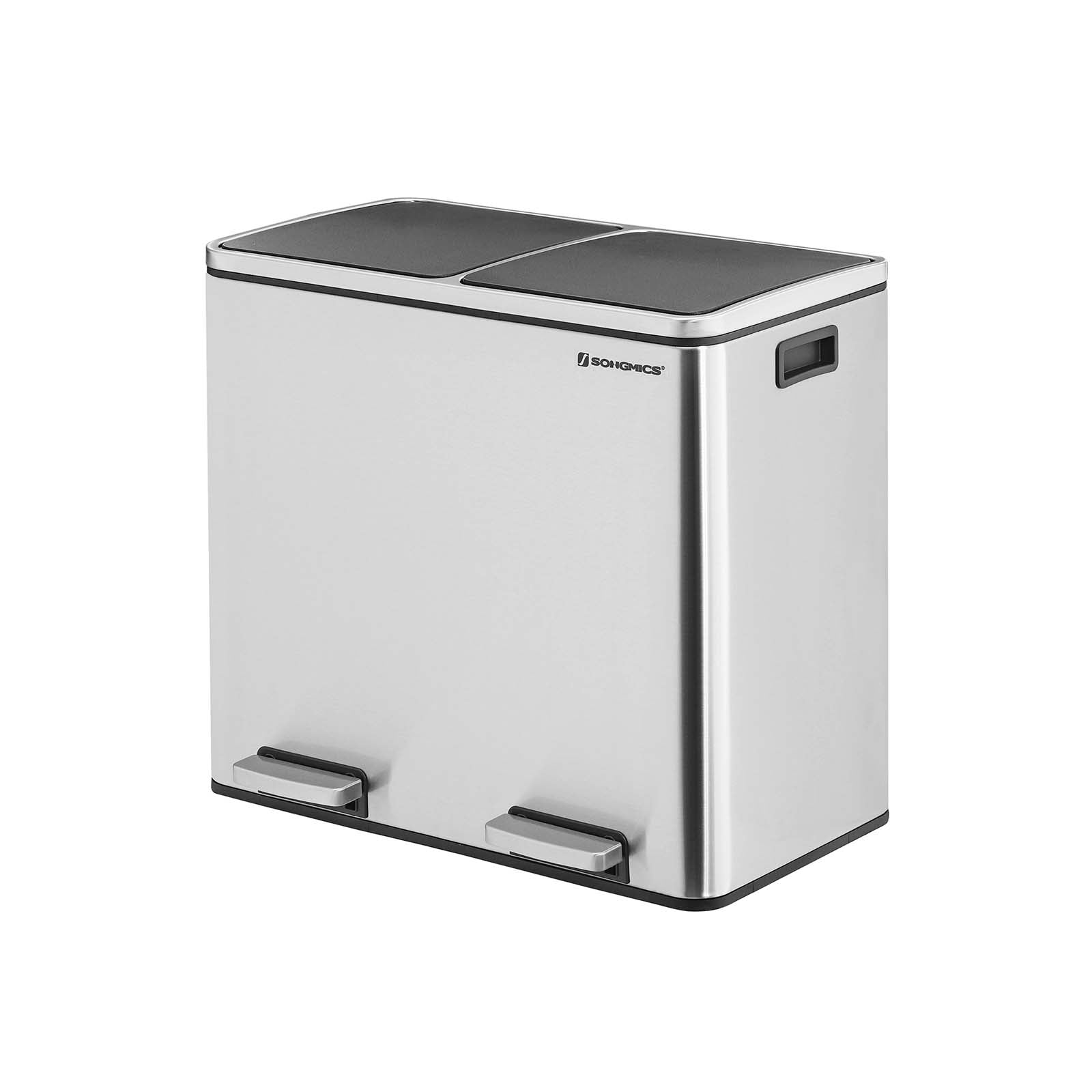 Double Recycling Bin - Plastic - White - 2 Compartments with Soft-Close Lids and Pedals