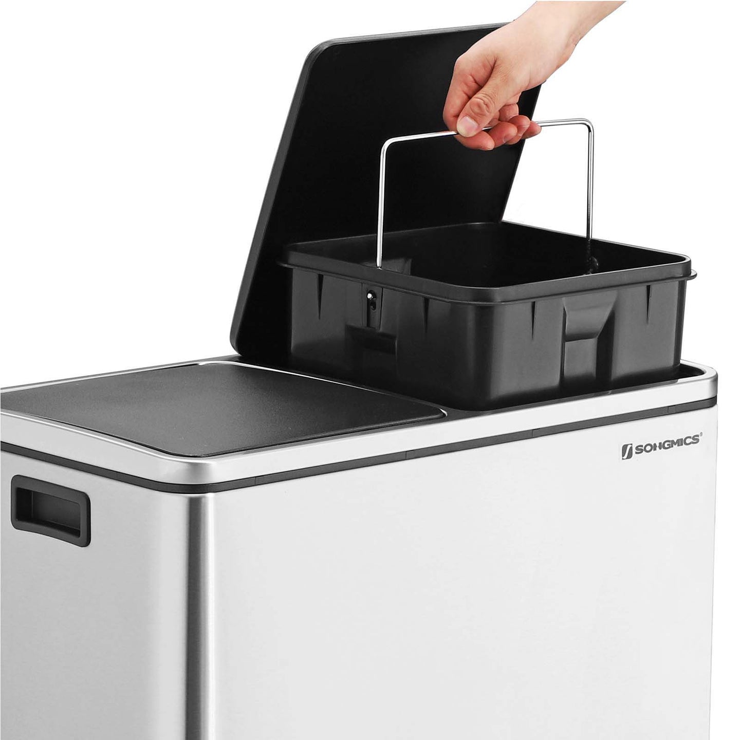 Double Recycling Bin - Plastic - White - 2 Compartments with Soft-Close Lids and Pedals