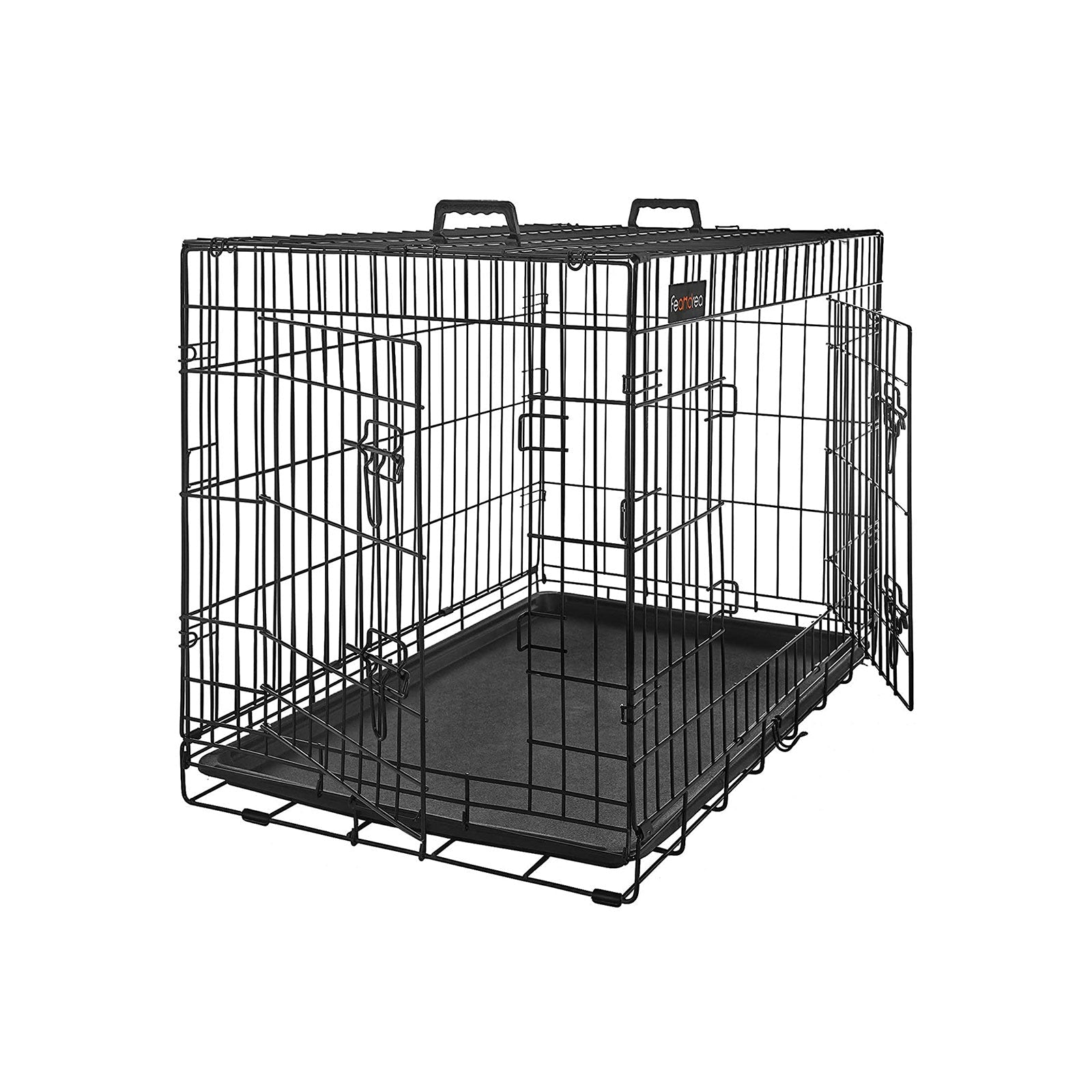 Dog Cage - Metal - Black - Folding Design with 2 Doors and Tray