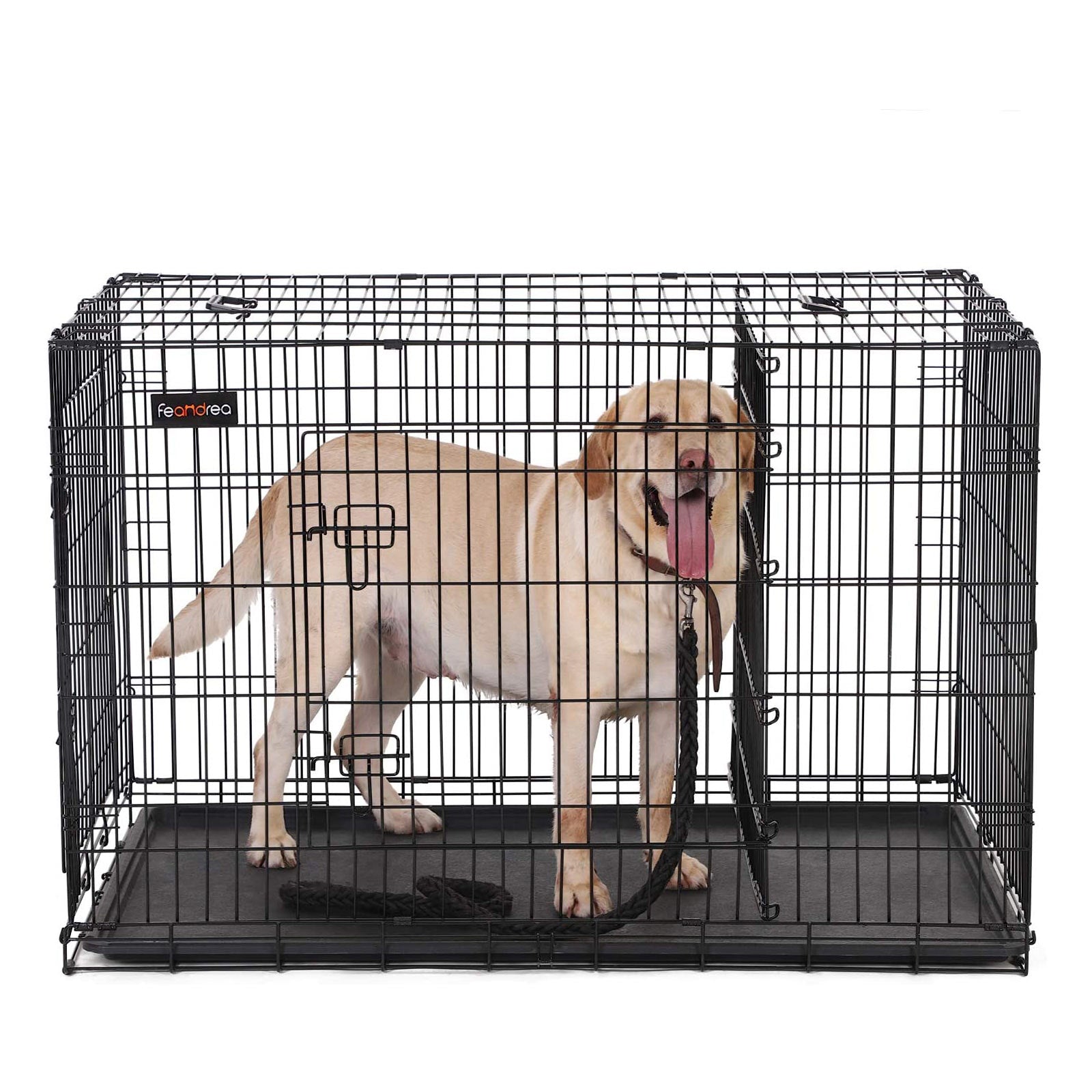 Dog Cage - Metal - Black - Folding Design with 2 Doors and Tray