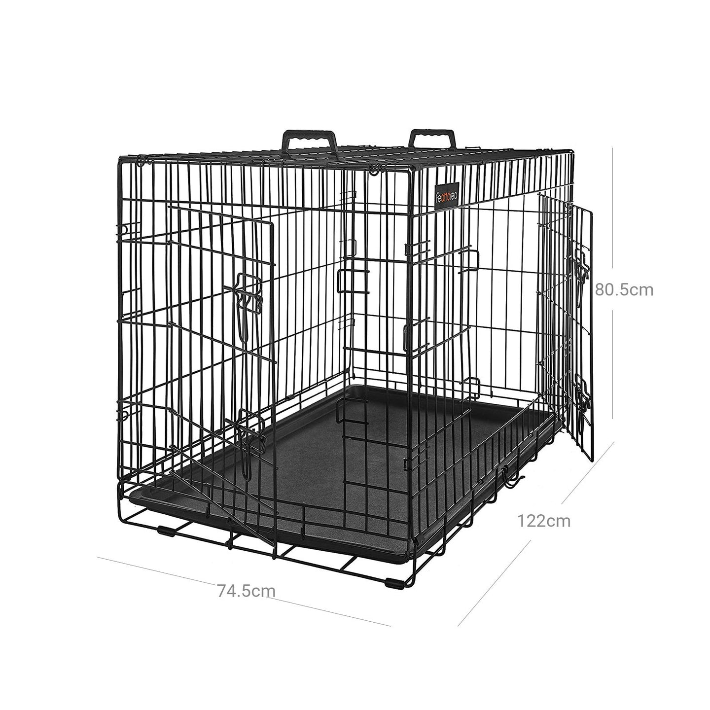 Dog Cage - Metal - Black - Folding Design with 2 Doors and Tray