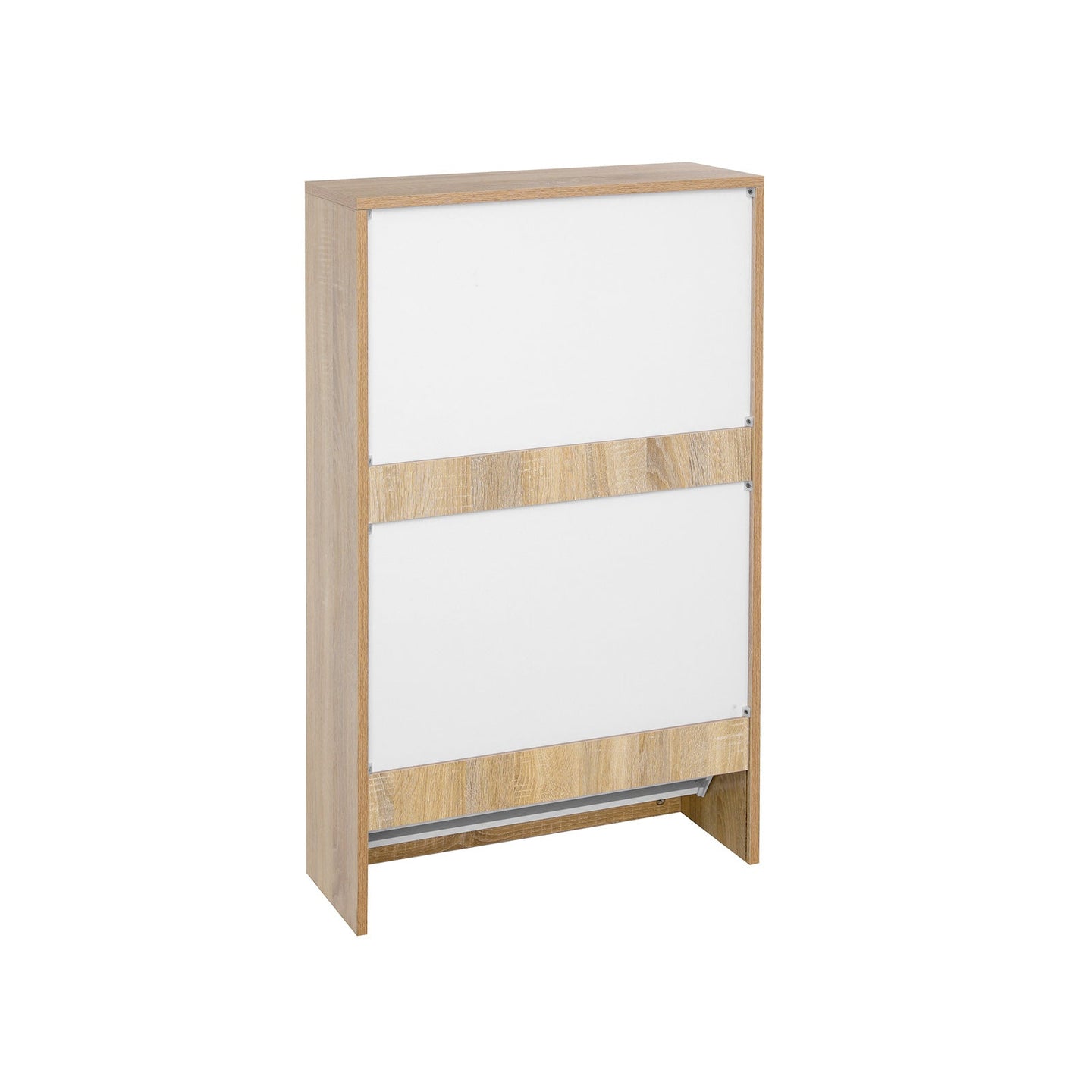 Shoe Cabinet - Melamine Veneer - White and Natural - 2 Flaps with Open Shelf