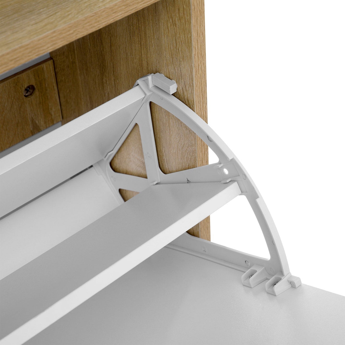 Shoe Cabinet - Melamine Veneer - White and Natural - 2 Flaps with Open Shelf