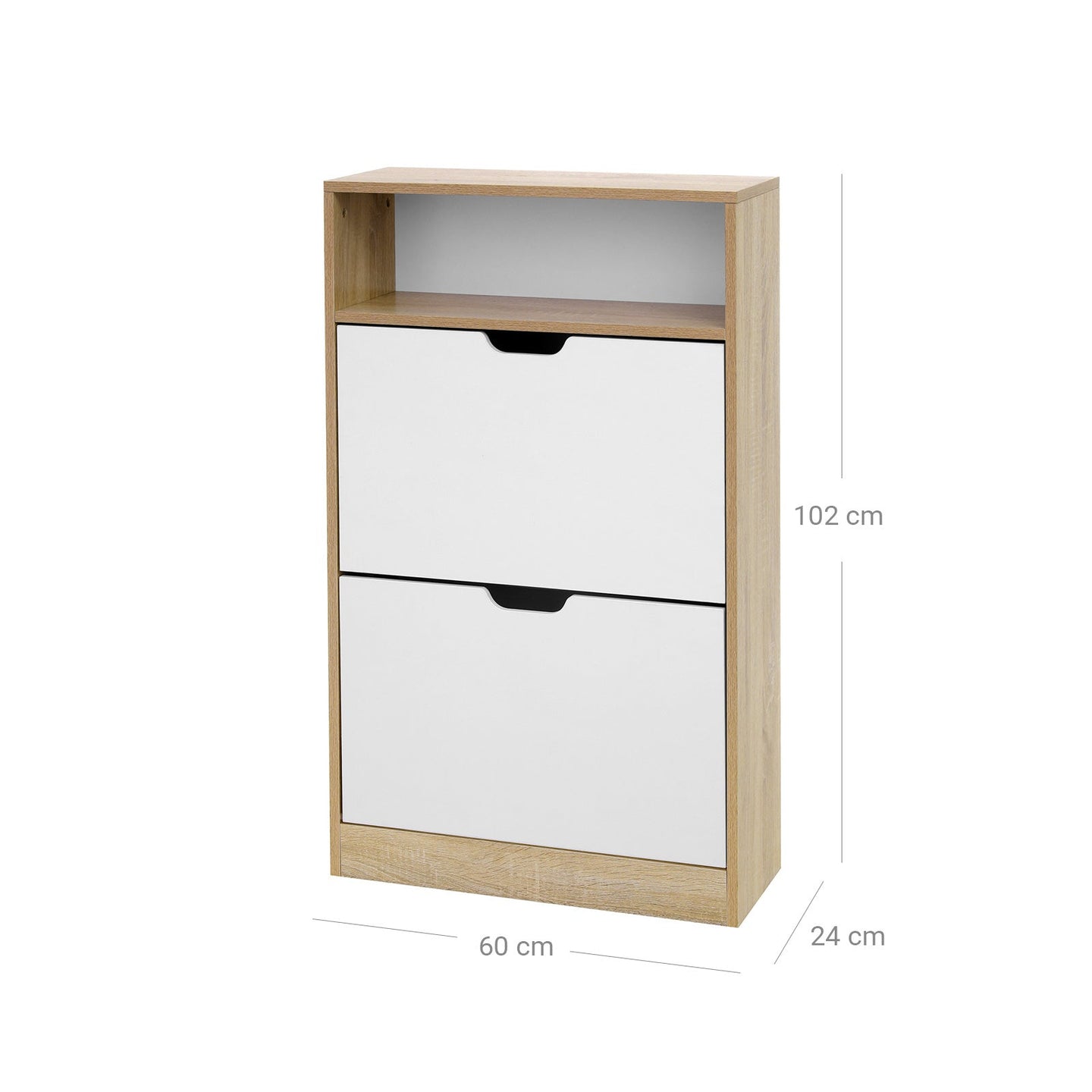 Shoe Cabinet - Melamine Veneer - White and Natural - 2 Flaps with Open Shelf