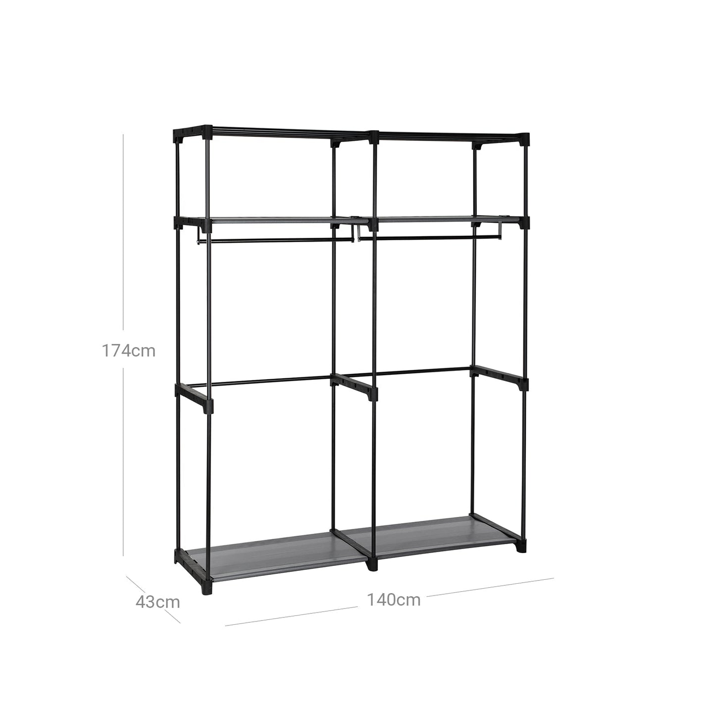 Portable Wardrobe - Fabric - Grey - Foldable with Hanging Rods