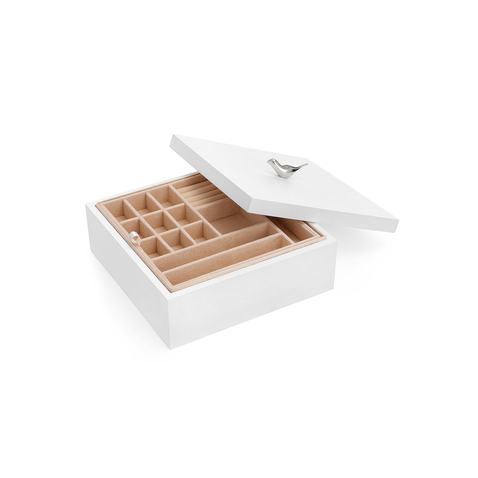 Jewellery Box - Wood - White - 2-Layer Organiser with Removable Tray