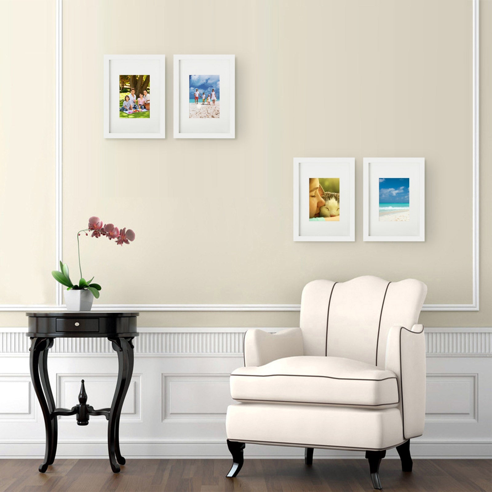 Picture Frame Set - A4 and 5x7 Inch Sizes - Glass Front - White