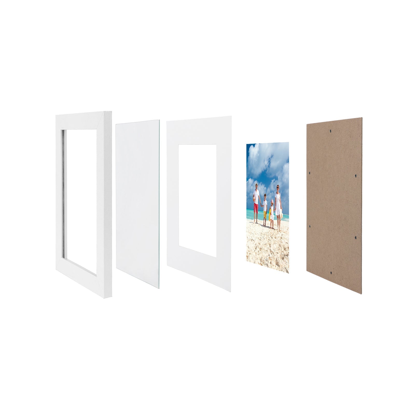 Picture Frame Set - A4 and 5x7 Inch Sizes - Glass Front - White