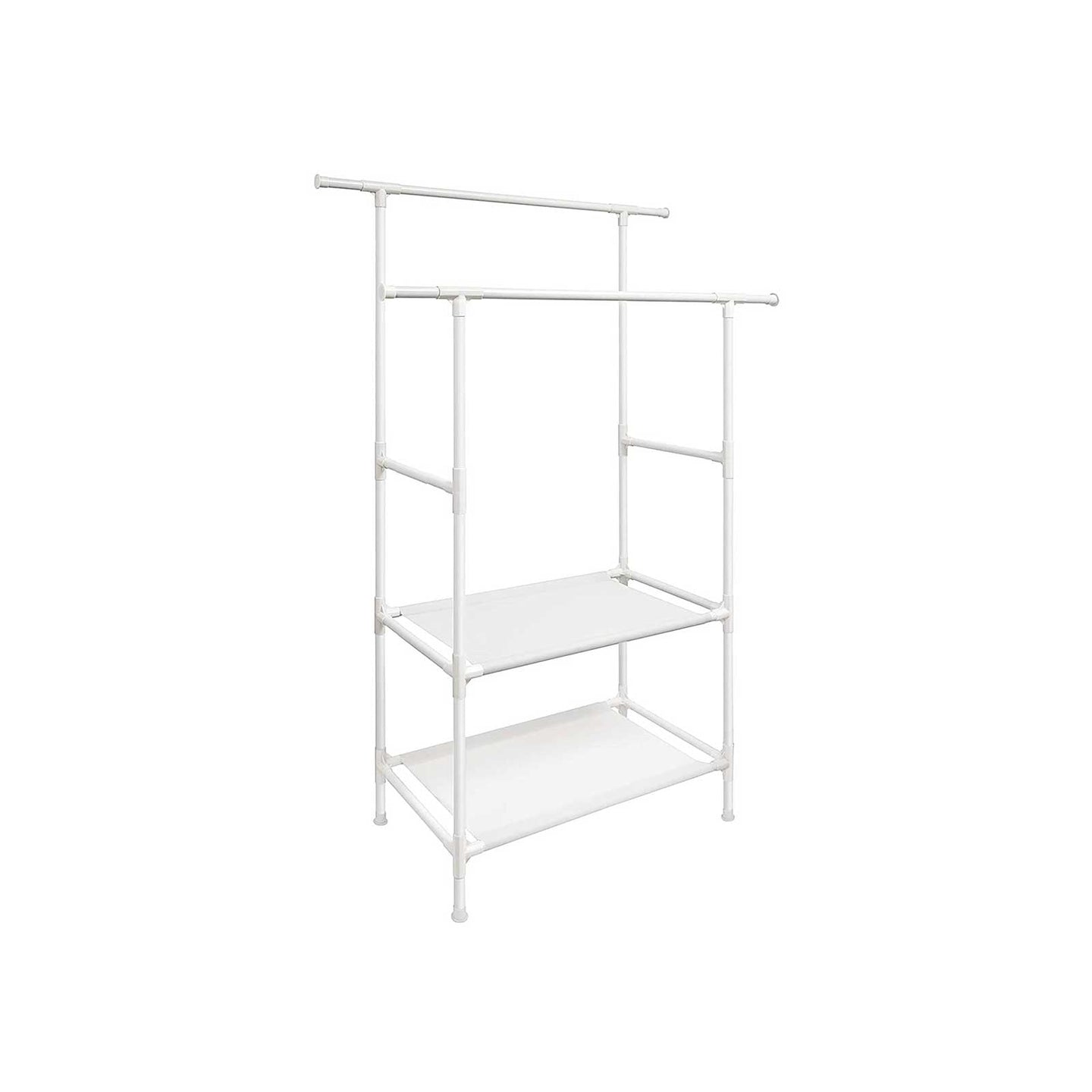 Clothes Rack - Metal - White - 2 Hanging Rails and 2 Storage Shelves