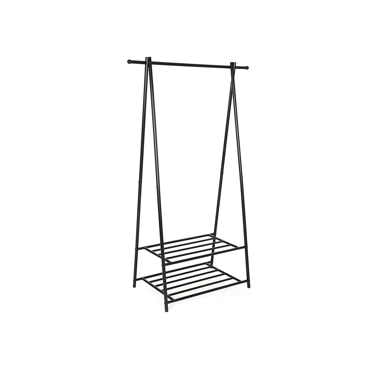 2-Tier Coat Rack - Metal - Black - Entryway Organizer with Shoe and Hat Storage