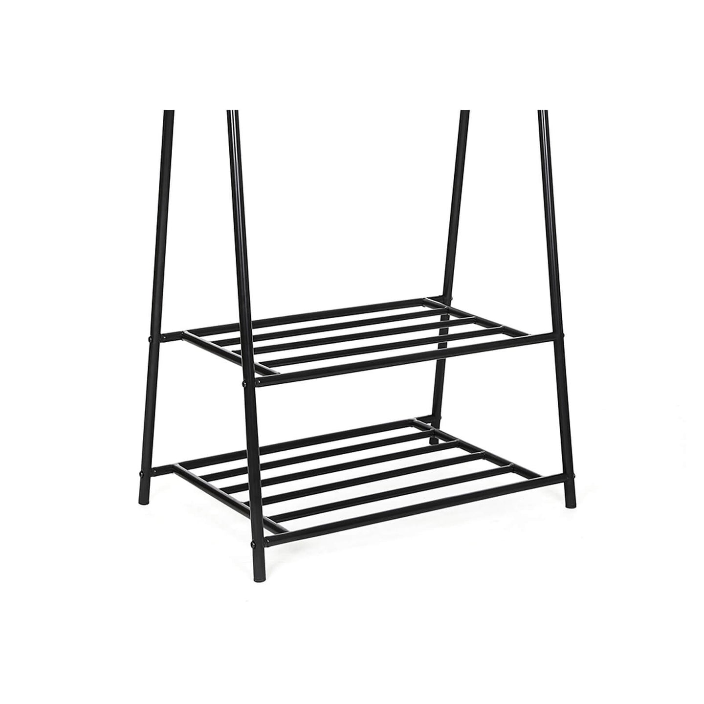 2-Tier Coat Rack - Metal - Black - Entryway Organizer with Shoe and Hat Storage