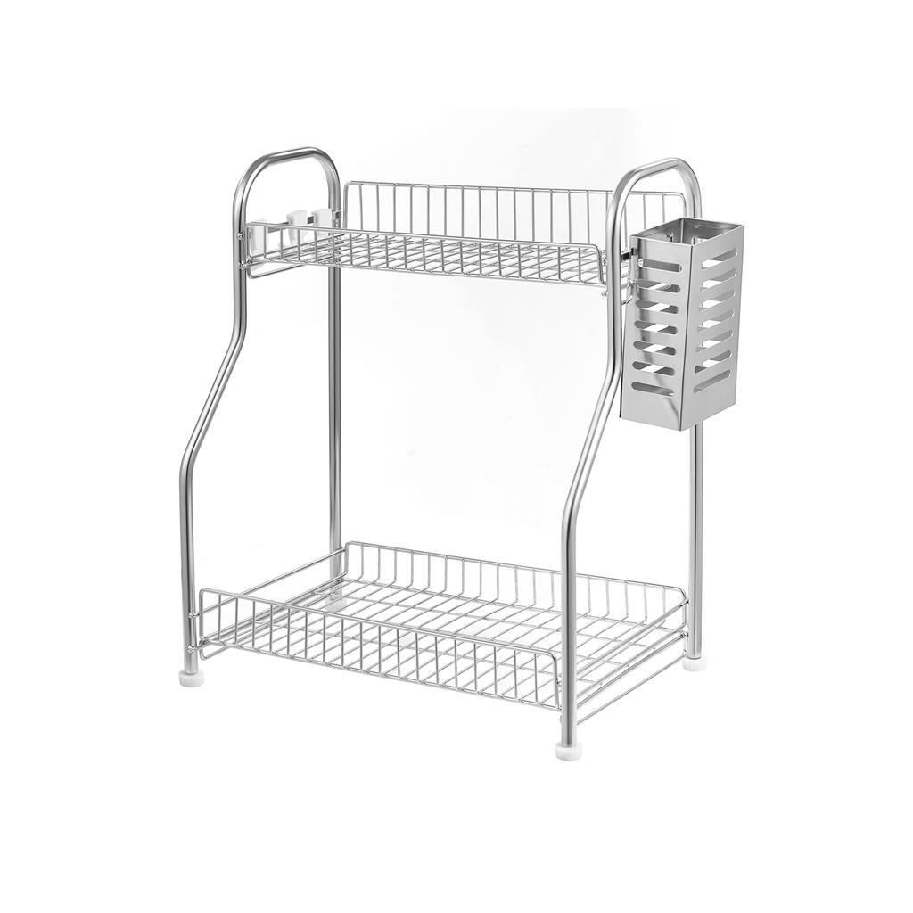 2-Tier Countertop Organiser - Metal - Silver - Includes Cutlery Holder and Hooks