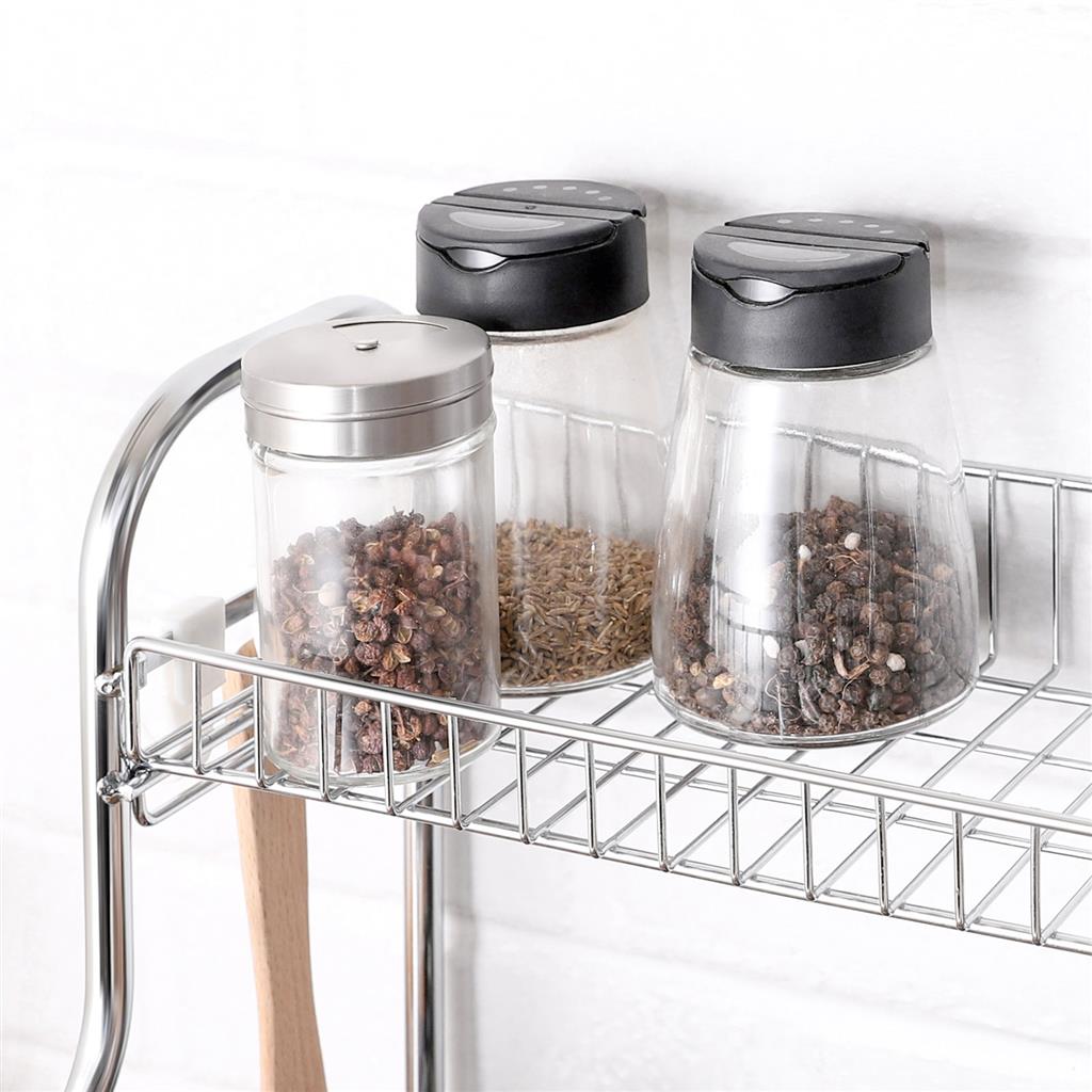 2-Tier Countertop Organiser - Metal - Silver - Includes Cutlery Holder and Hooks