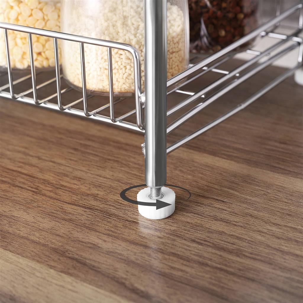 2-Tier Countertop Organiser - Metal - Silver - Includes Cutlery Holder and Hooks