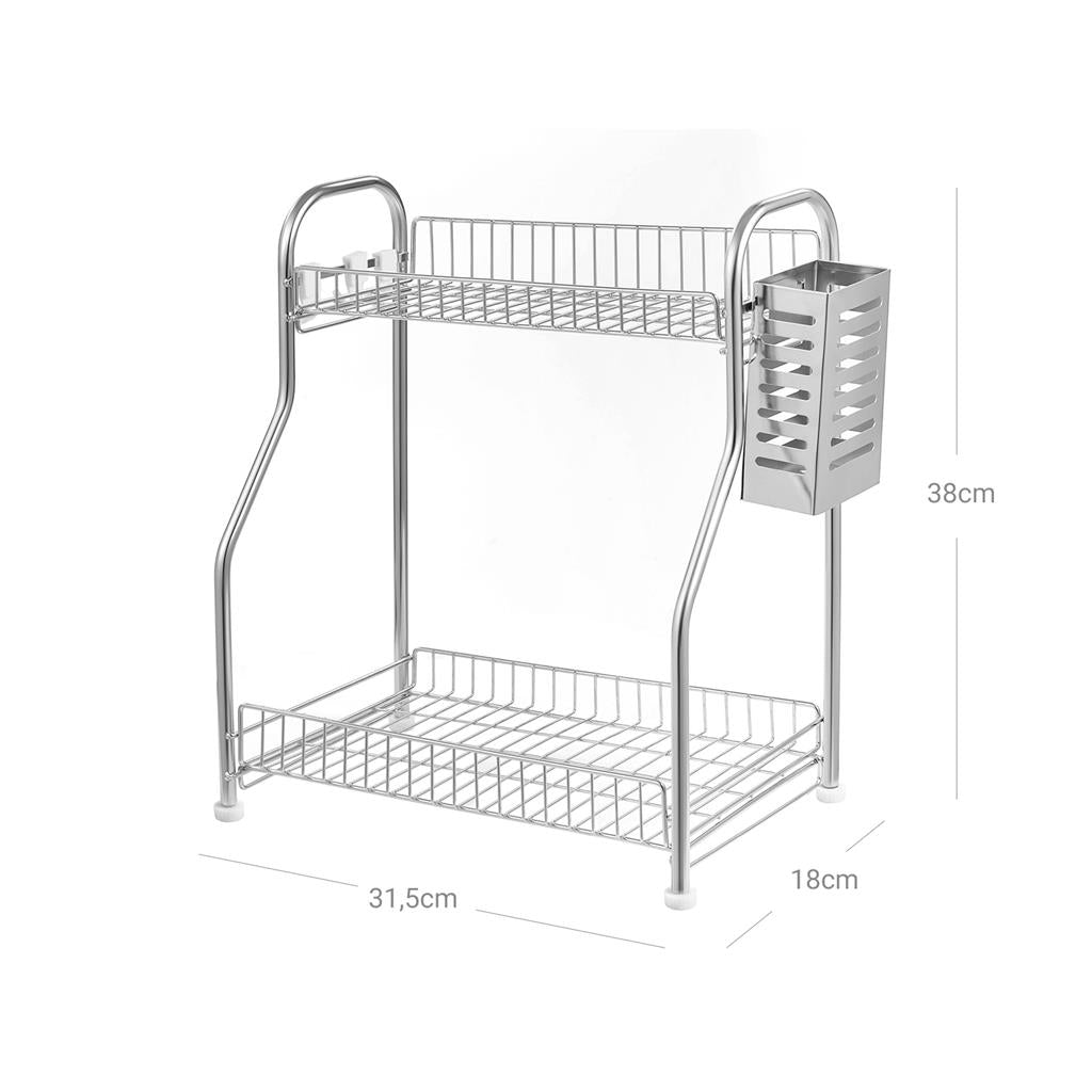 2-Tier Countertop Organiser - Metal - Silver - Includes Cutlery Holder and Hooks