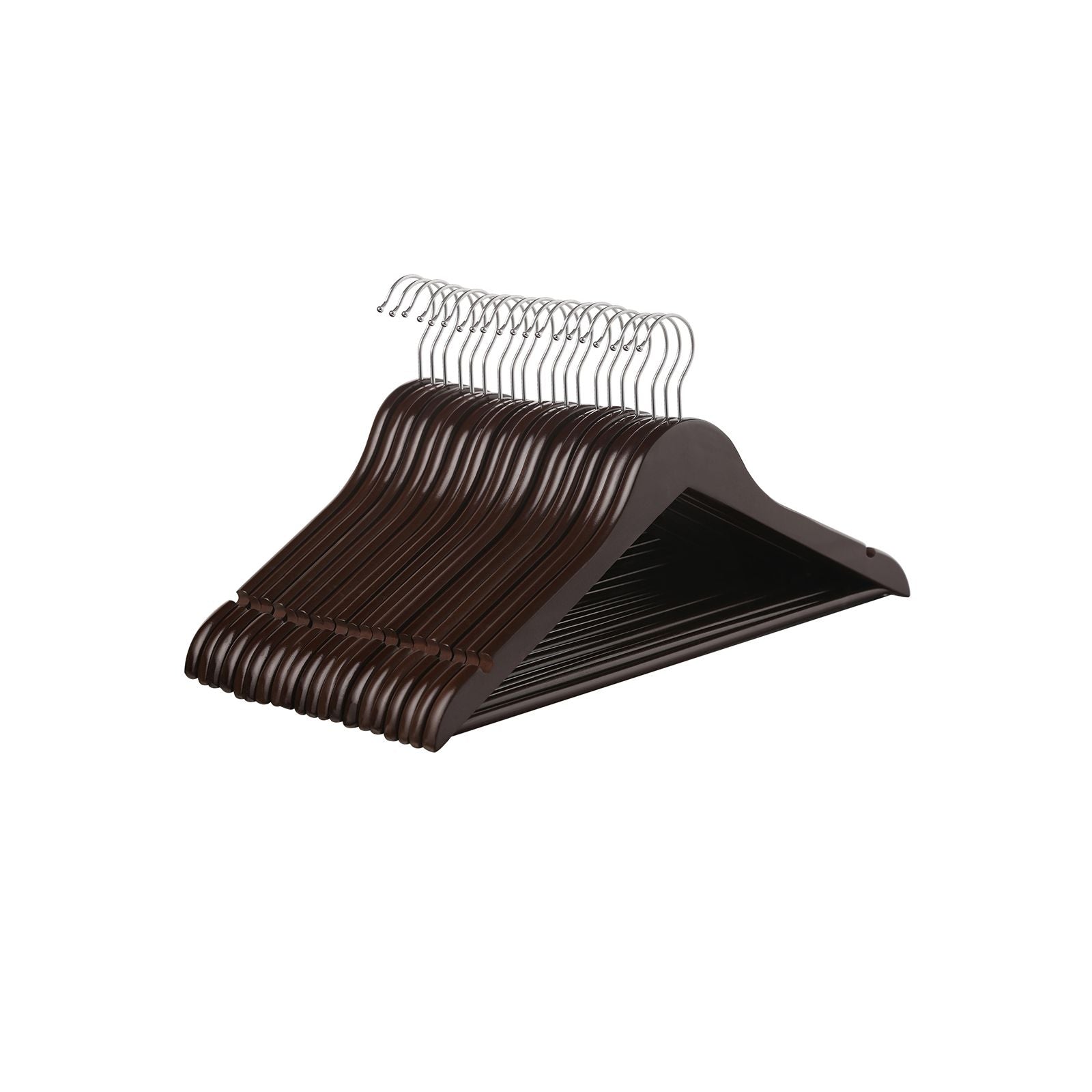 Coat Hangers - Maple Wood - Dark Brown - 20 Pack with Shoulder Notches and Trousers Bar