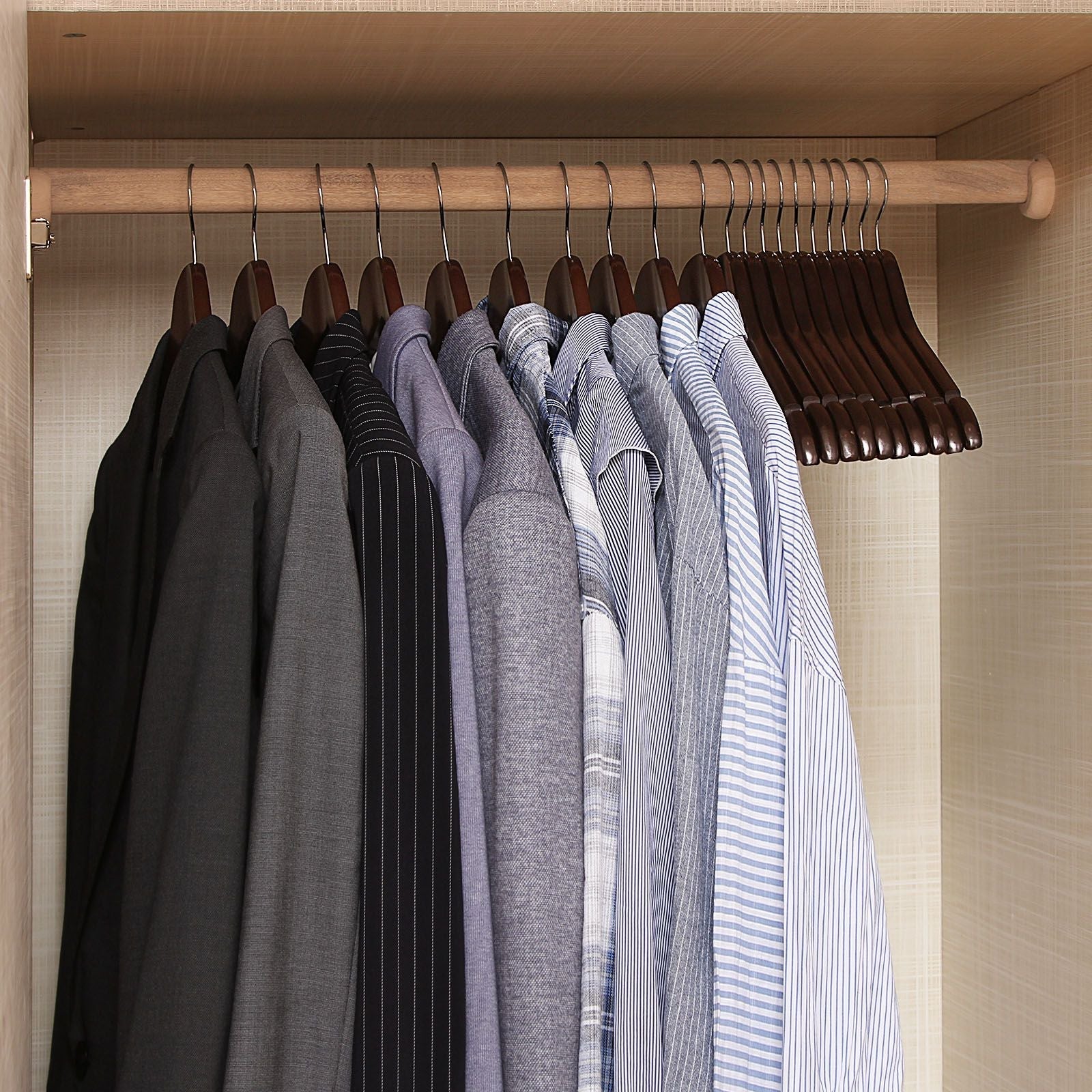 Coat Hangers - Maple Wood - Dark Brown - 20 Pack with Shoulder Notches and Trousers Bar