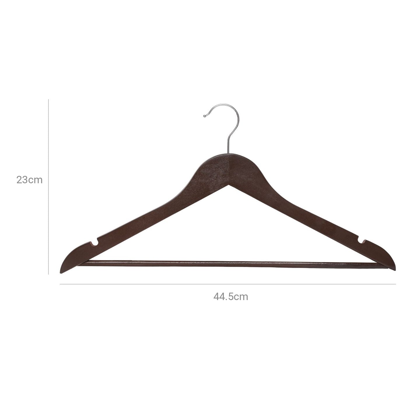 Coat Hangers - Maple Wood - Dark Brown - 20 Pack with Shoulder Notches and Trousers Bar