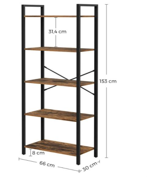 5-Tier Storage Rack - Steel Frame - Rustic Brown and Black