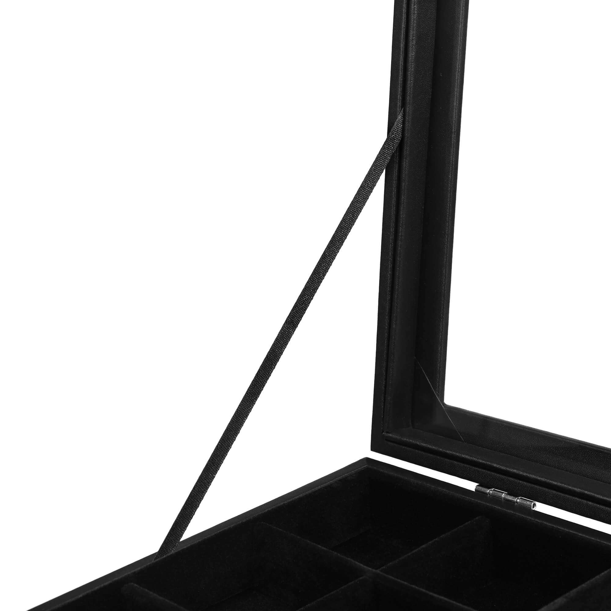Jewellery Box - Velvet - Black - 24 Compartments with Glass Lid
