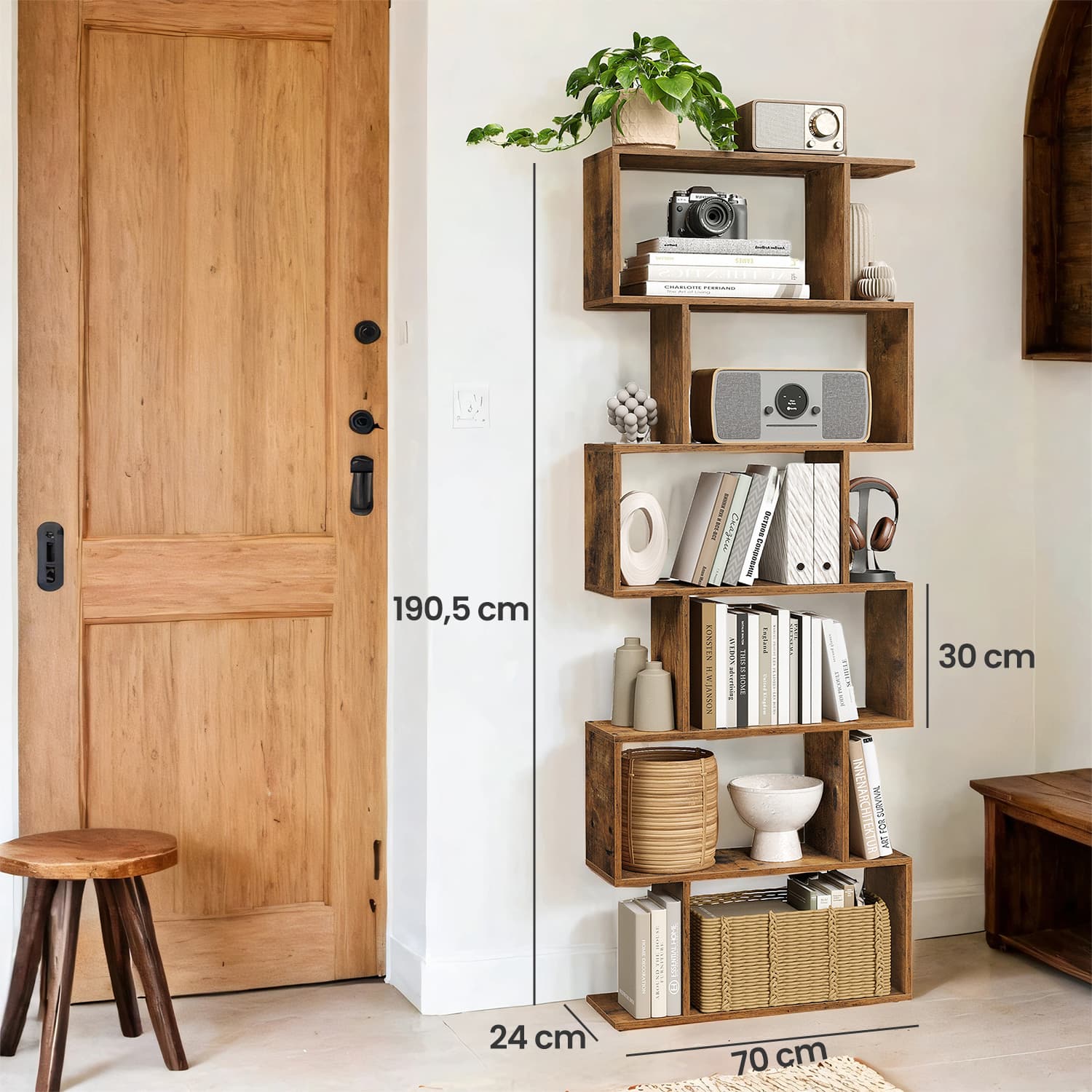 6-Tier Bookshelf - Wood - White - Freestanding Room Divider
