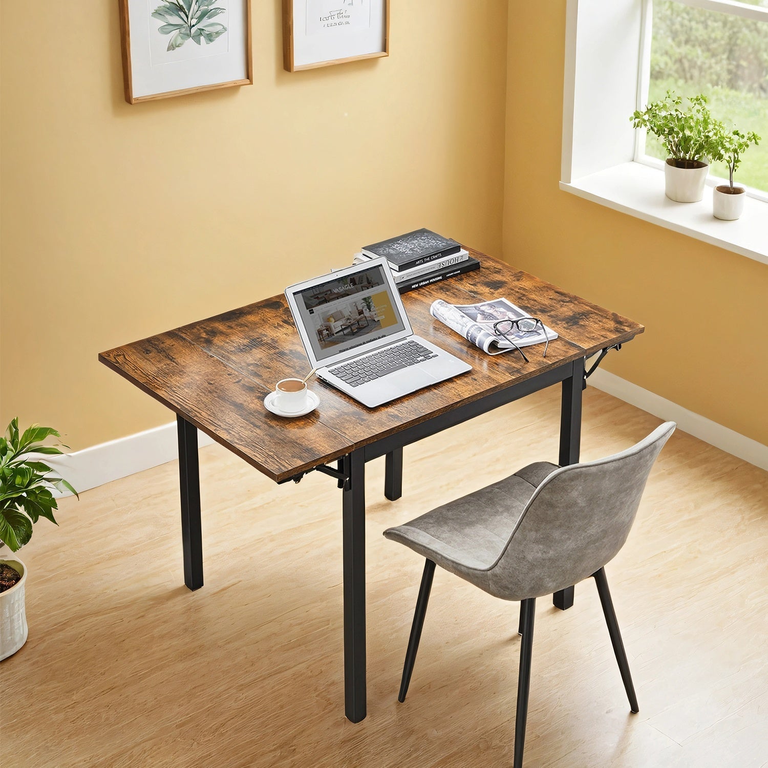 Folding Dining Table - Seats 2-4 People - Natural Oak - Drop Leaf Extendable for Small Spaces