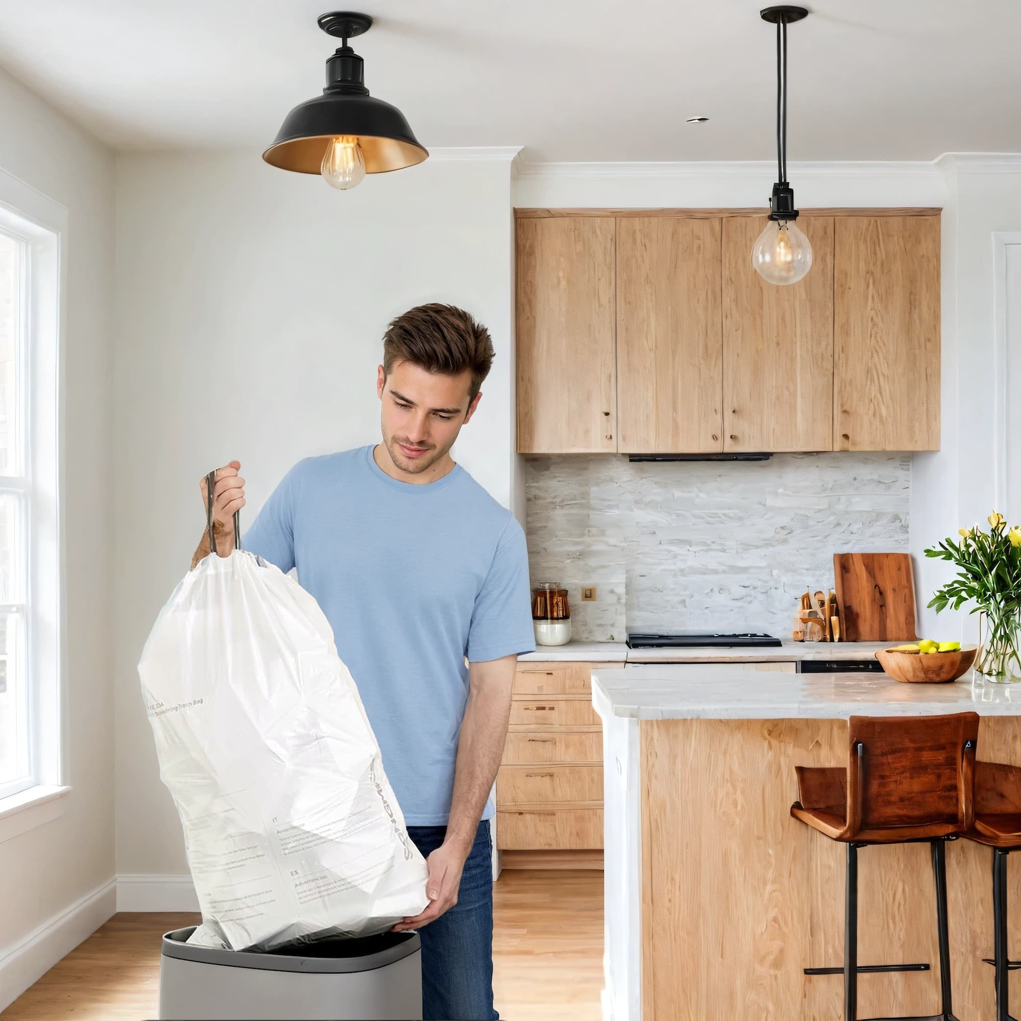 Heavy-Duty Drawstring Trash Bags - Plastic - White - 180-Piece for 8-Gallon Kitchen Waste