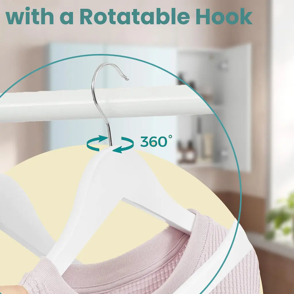 Coat Hangers - Wood - White and Silver - Set of 20 with Shoulder Notches and Anti-Slip Trousers Bar