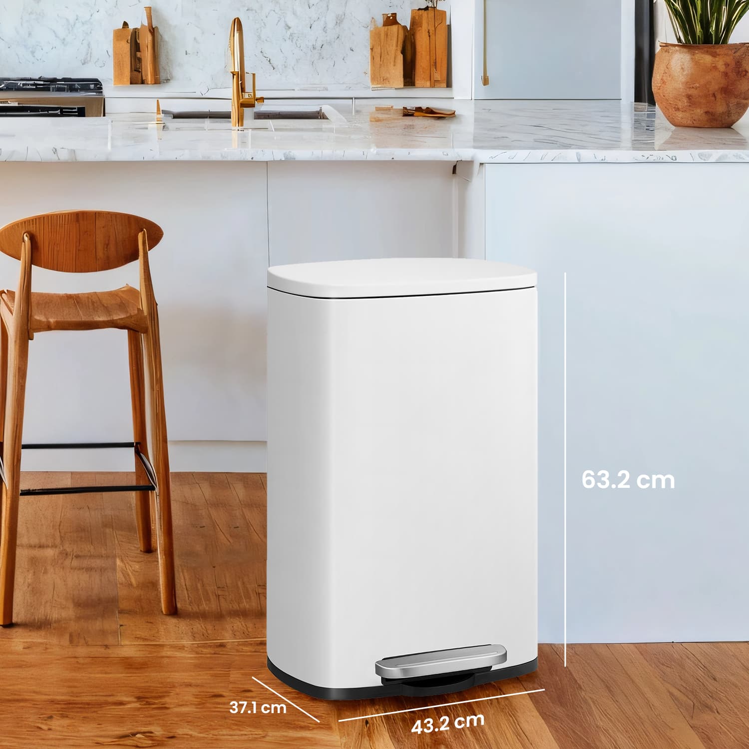 Waste Bin - Stainless Steel - White - 50L