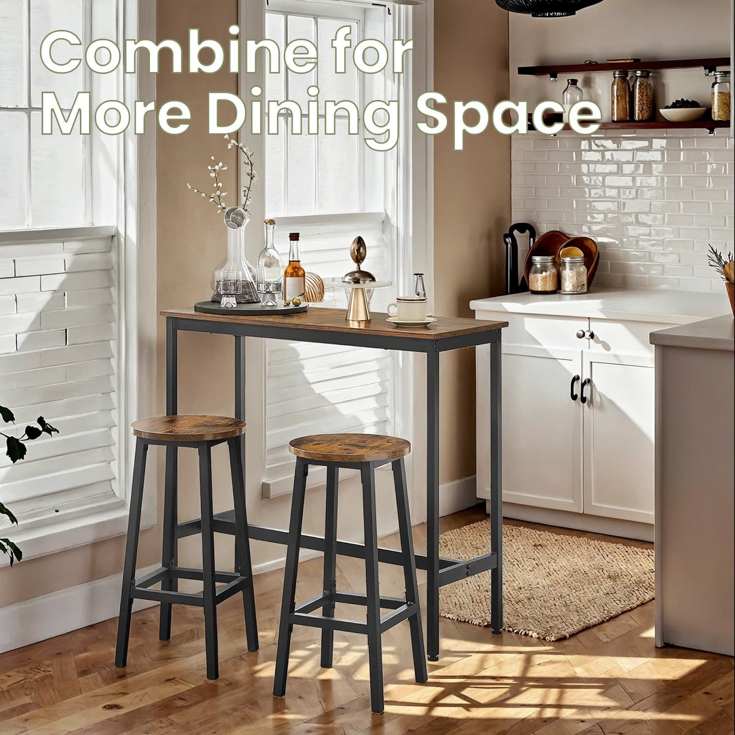 Bar Table Set - Includes 2 Bar Stools - Steel - Rustic Brown and Black