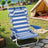 Folding Camping Chair - Fabric - Green and White - Adjustable Backrest with Headrest and Side Pockets