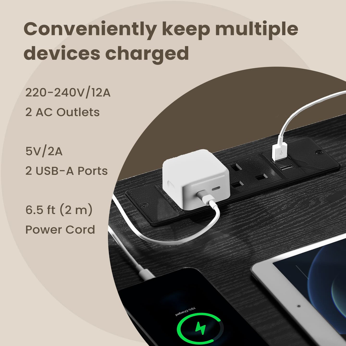 Nightstand - Wood - Cloud White - Charging Station with 3 Drawers