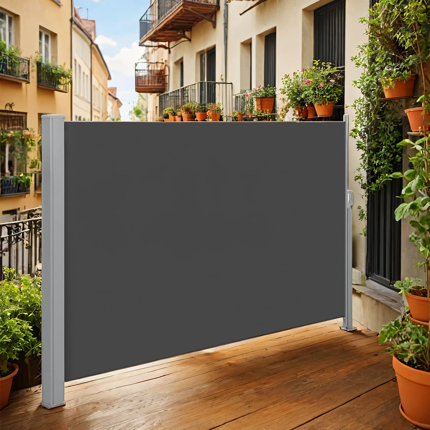 Extendable Side Shade - Steel - Anthracite Grey - Privacy Screen & Sun Protection for Patio