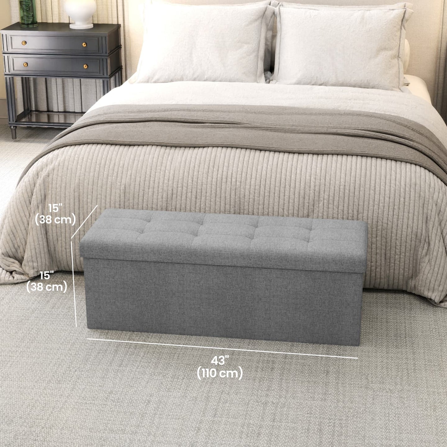 Storage Ottoman Bench - Fabric - Light Grey - Multi-Functional Storage Chest